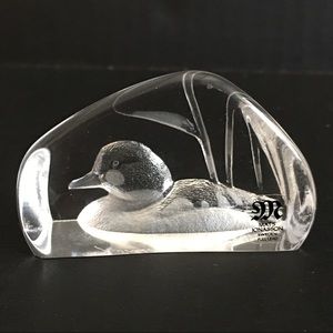 Signed Crystal Etched Carved Mallard by Artist Mats Jonasson Sweden